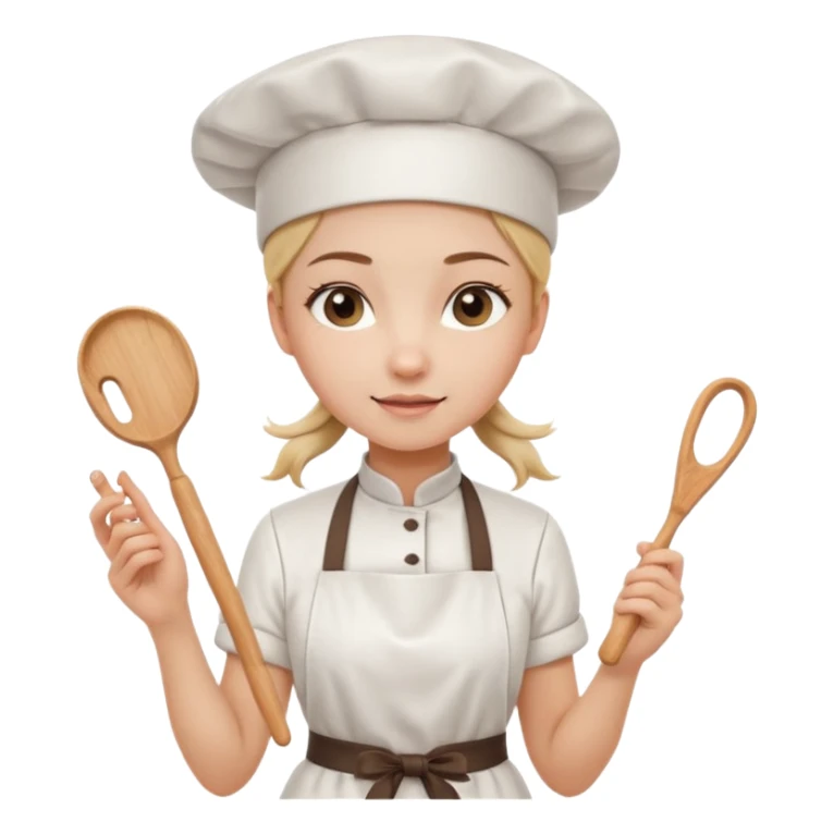 Young female pastry chef - single ponytail, apron, wearing a white hat, holding a rolling pin sticker