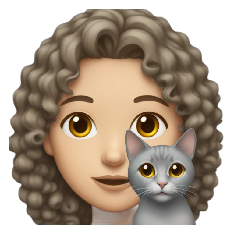 Pale brunette female with curly hair and a grey cat sticker
