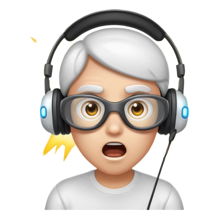 Cartoon character, surprised and blinded by flashbang, headset on, exaggerated eyes, bright white glowing effect, funny expression, Twitch emoji style, transparent background sticker