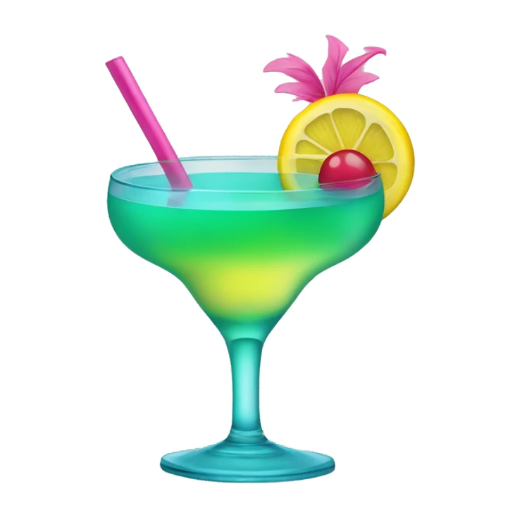 Bluish green cocktail with pink and yellow sticker