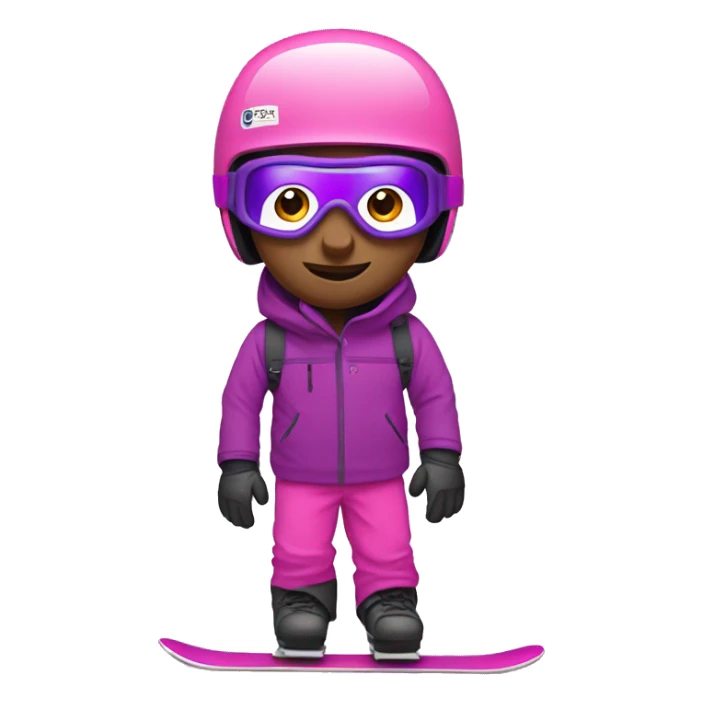 Snowboarder with pink pants, purple helmet, purple goggles sticker
