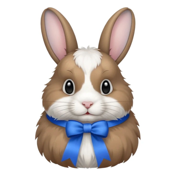 a white and black realistic domestic rabbit with a blue ribbon on its neck sticker
