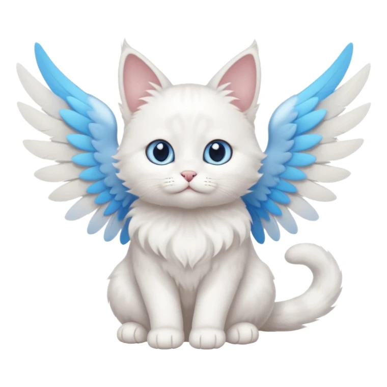 a white, little cat with blue eyes and white wings sticker