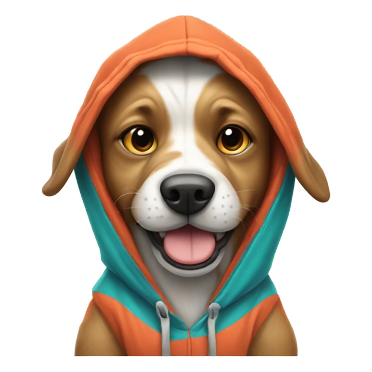Dog wearing a hoodie with a basketball sticker