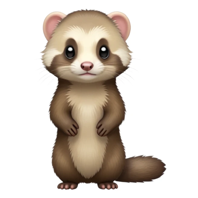 cinematic-[ferret]-realistic-full- long elongated body-standing-emoji,-tiny-paws-tucked-close,-head-tilted-dramatically,-fluffy-[sable]-fur,-simplified-yet-realistic-focused-features,-highly-detailed,-glowing-with-an-almost-sarcastic-glow sticker