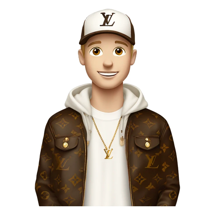 White Boy wearing cap Louis Vuitton brown colour and smile sticker