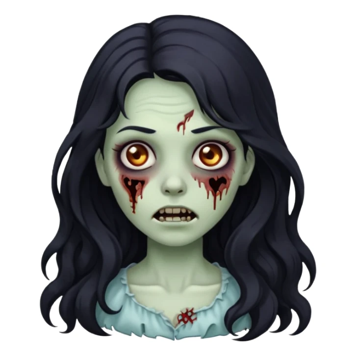 zombie girl with long wavy black hair sticker
