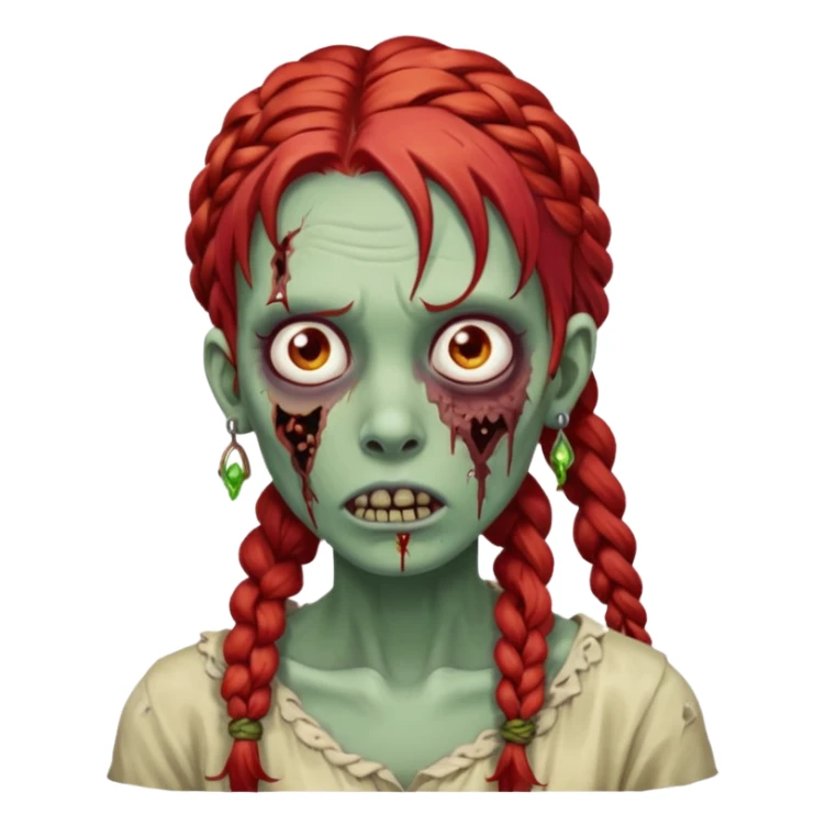 zombie with braided red hair and earrings sticker