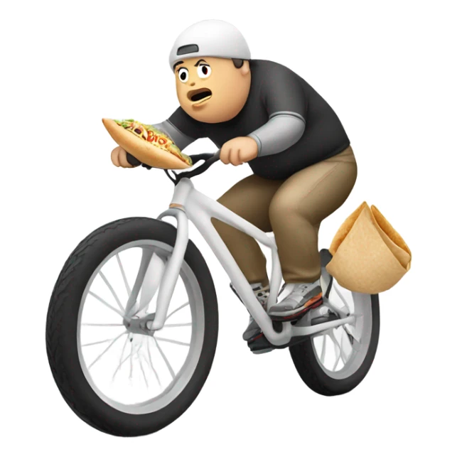 Fat white bike rider eating a burrito sticker