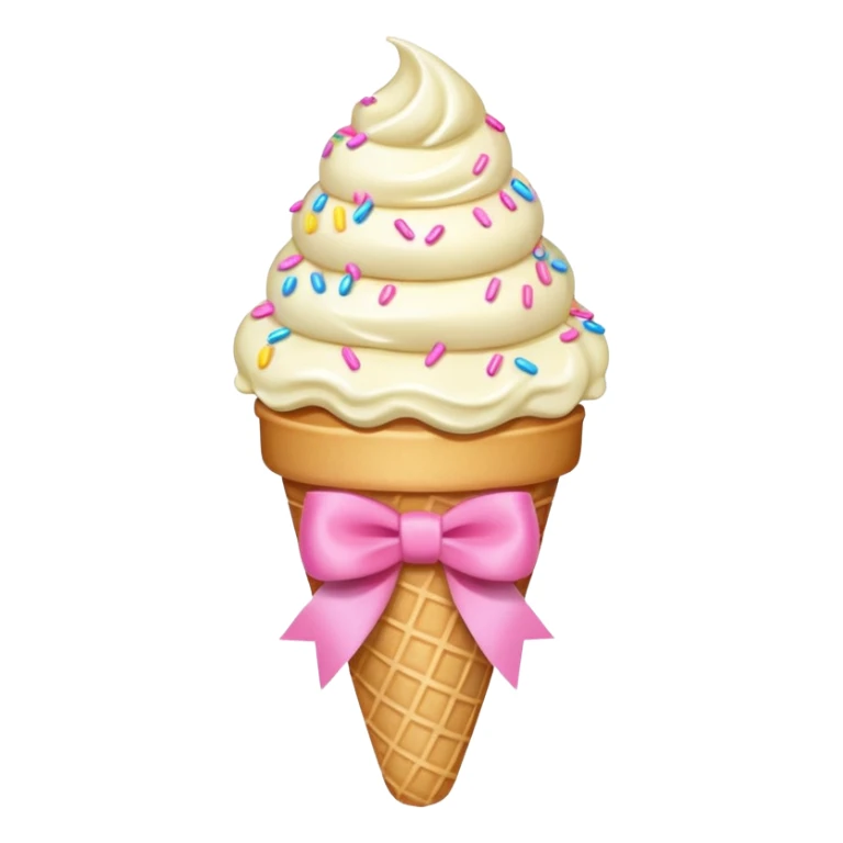 Vanilla ice cream cone with sprinkles and pink bow sticker
