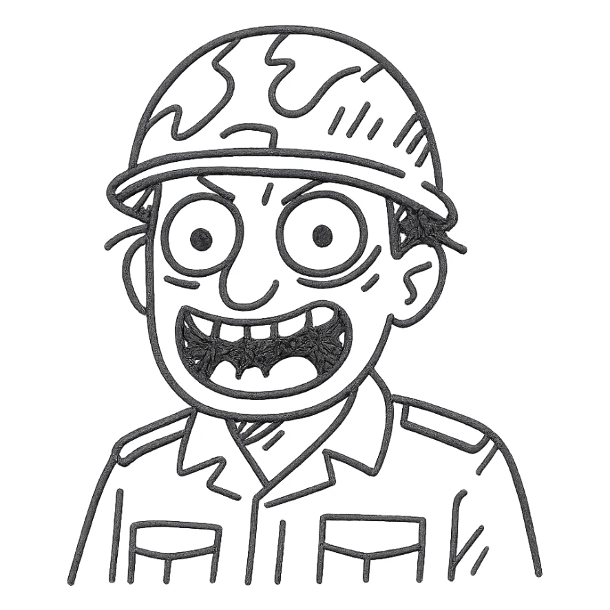 military man with crazy look sticker