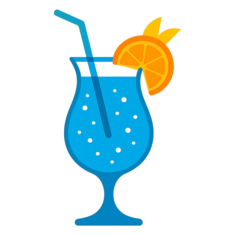 blue curaçao tropical cocktail in a hurricane glass, flat vector illustration sticker