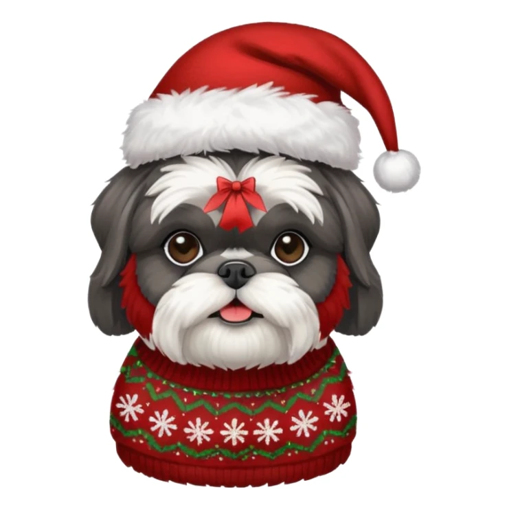 dark grey shih tzu christmas sweater and hat sticker