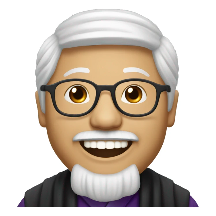 old catholic Hmong priest with black hair, smiling with teeth and glasses sticker