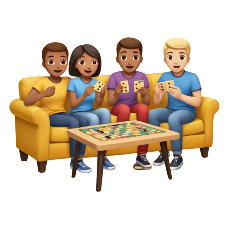 group of friends on couch playing a game couch should be dark yellow sticker