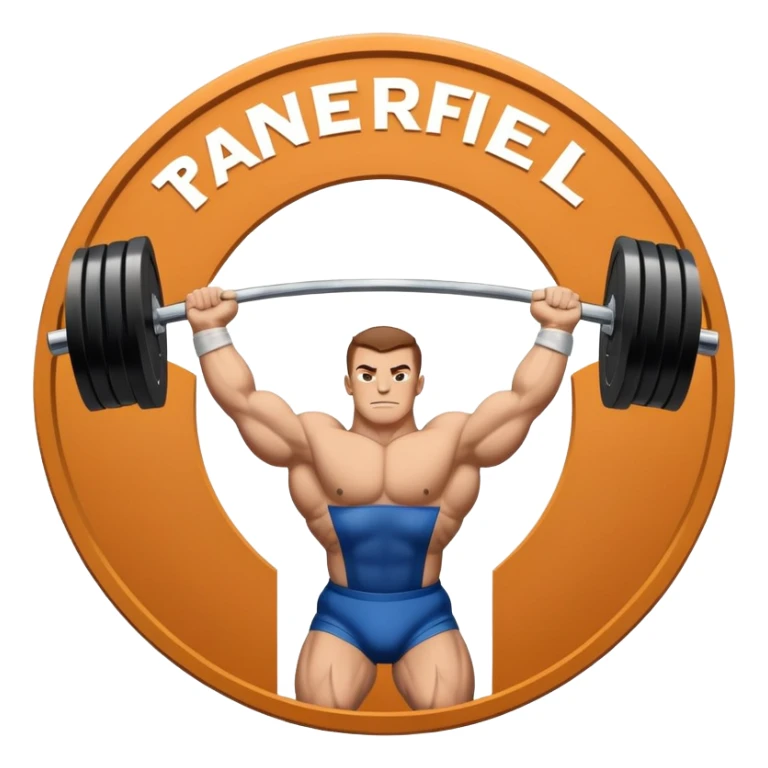 An emblem symbolizing powerlifting, featuring a bold barbell at the center, with strong, muscular arms lifting the barbell. The design is dynamic and powerful, using sharp lines and bold text. The background is minimal, ensuring the focus stays on the emblem. sticker