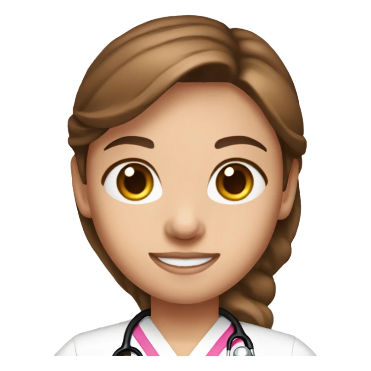 Medical assistant American, blue eyes, brown hair wearing a pink stethoscope  sticker