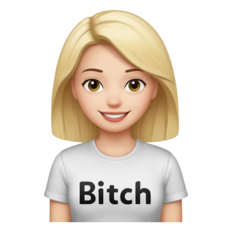Girl wearing a shirt that says bitch sticker
