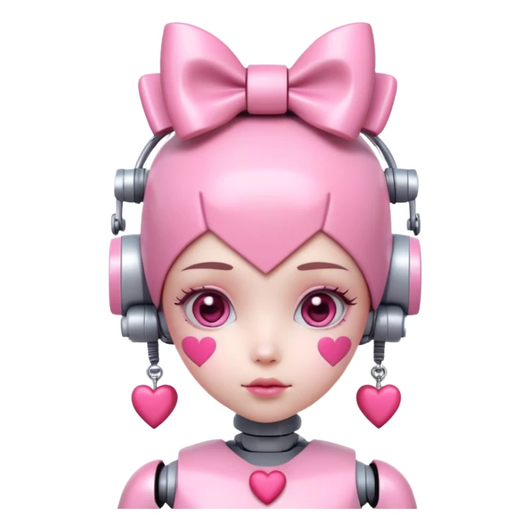 cute pink robot girl with a bow on her head and heart decorations sticker