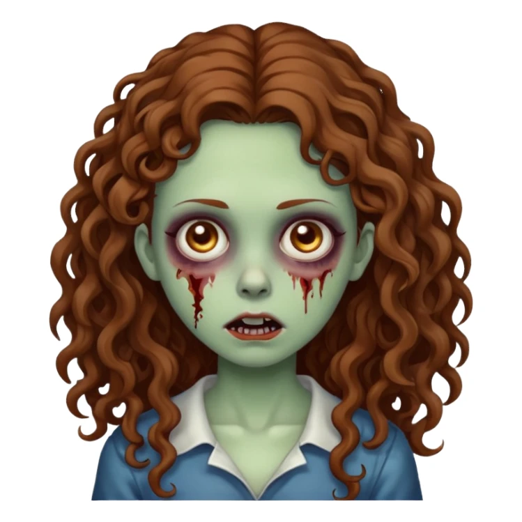 girl zombie with long brown curly hair sticker