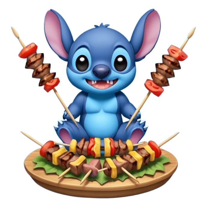 Stitch eating grilled meat on skewers sticker