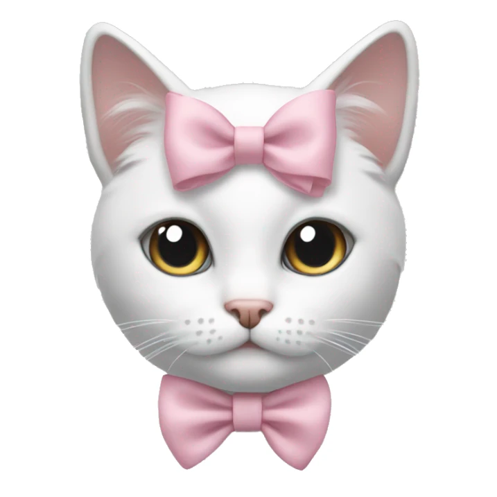 White and gray cat with pastel pink bow  sticker