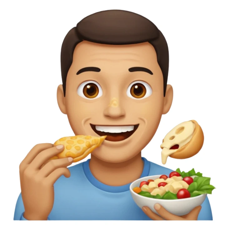 Create a sticker in which a man 6 is hand by denoting other friend that have you eaten in  face sticker