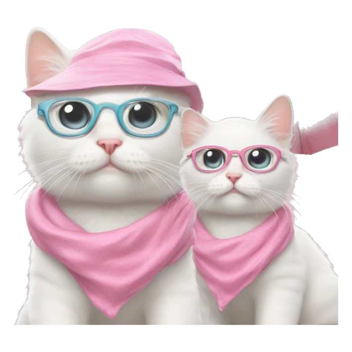 White cat wearing glasses hat and beach clothes cute pink sticker