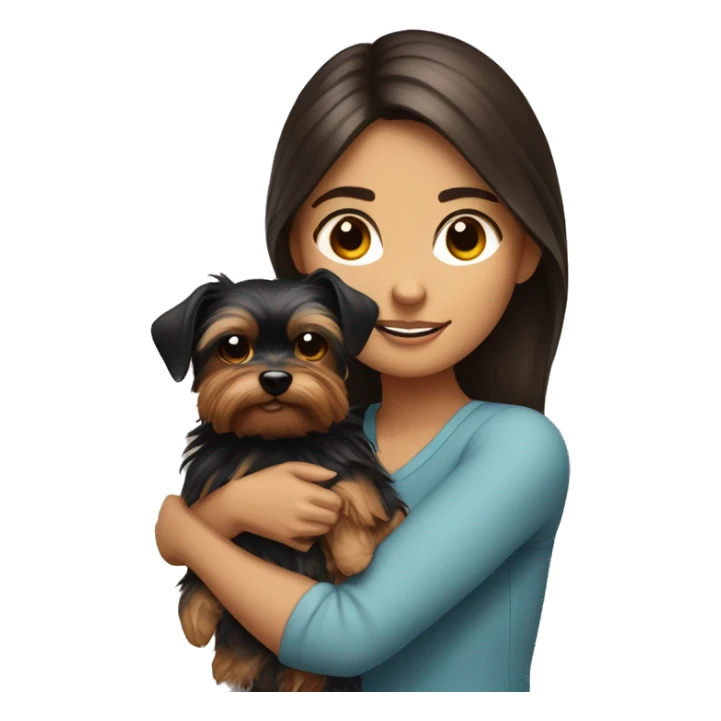 A brunette girl with a Yorkshire terrier in her arms sticker