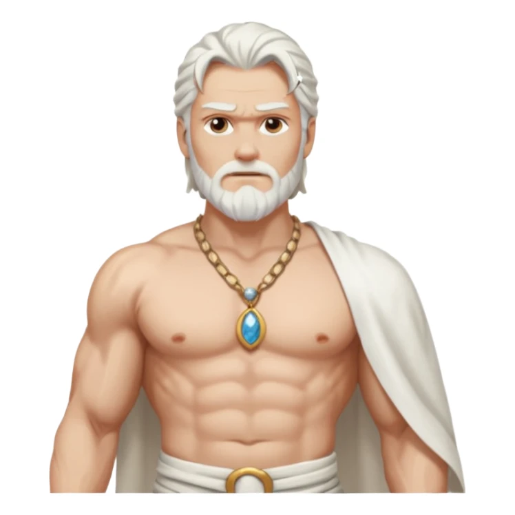 Odin with long white hair, white loincloth, shirtless with necklace sticker