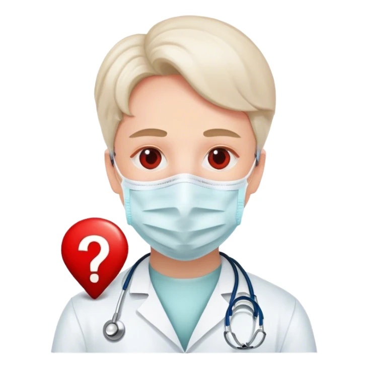 Doctor with a medical mask and red question mark on that mask sticker