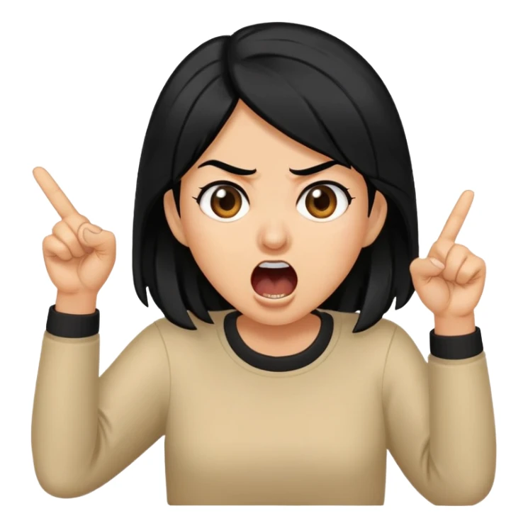 Mónica yelling and pointing with black hair sticker