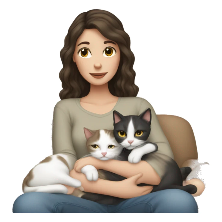 White brunette girl cuddling with cats sticker