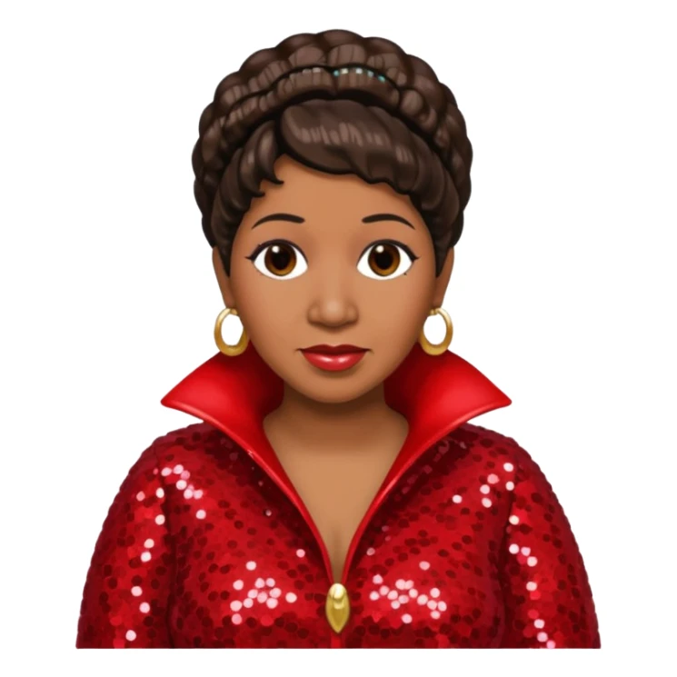 Aretha Franklin with dark brown hair, red sequin outfit sticker