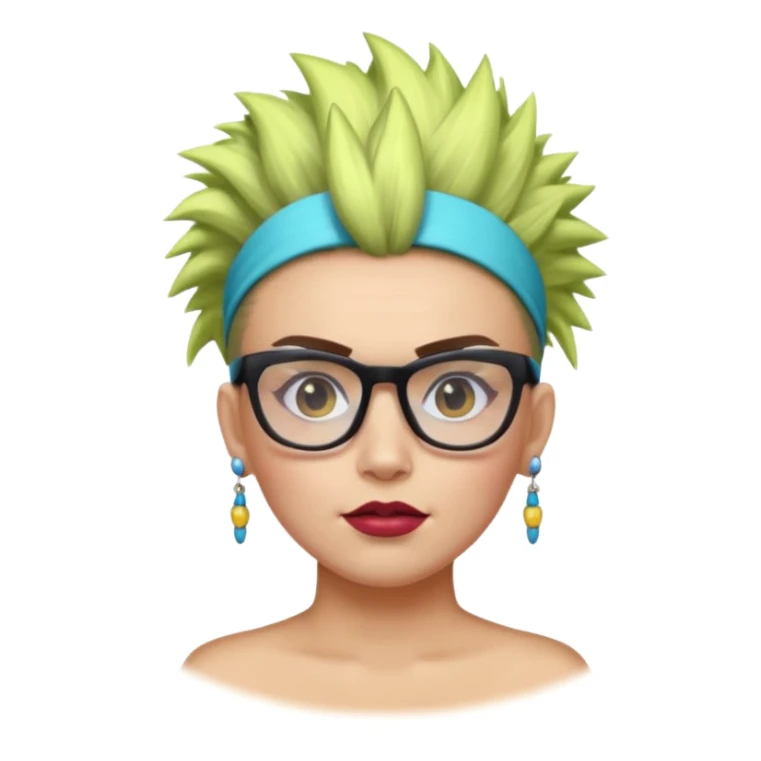 extreme mohawk person face headband glassess excessive makeup glowing hair sticker
