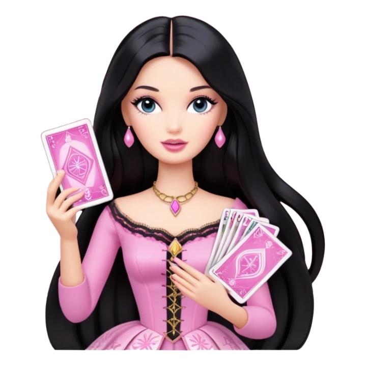 long black hair barbie with light pink tarot card sticker