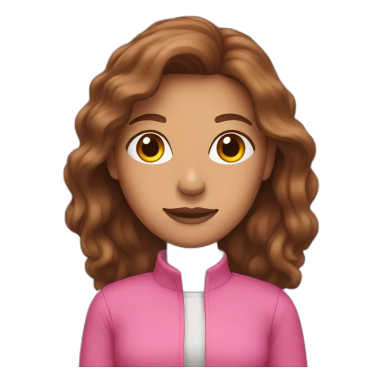 woman with brown long hair in pink sticker