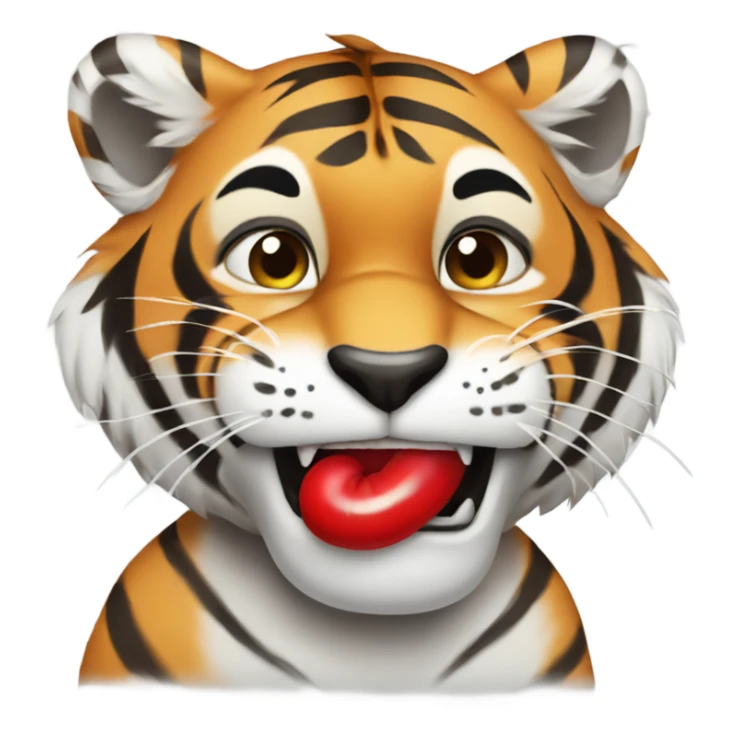 Tiger putting on red lipstick and blowing kisses  sticker