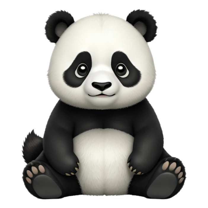 cinematic-[panda bear]-realistic-full-body-sitting-emoji,-tail-tucked-close,-head-tilted-dramatically,-thick-[black and white]-fur,-simplified-yet-realistic-focused-features,-highly-detailed,-glowing-with-an-almost-sarcastic-glow sticker