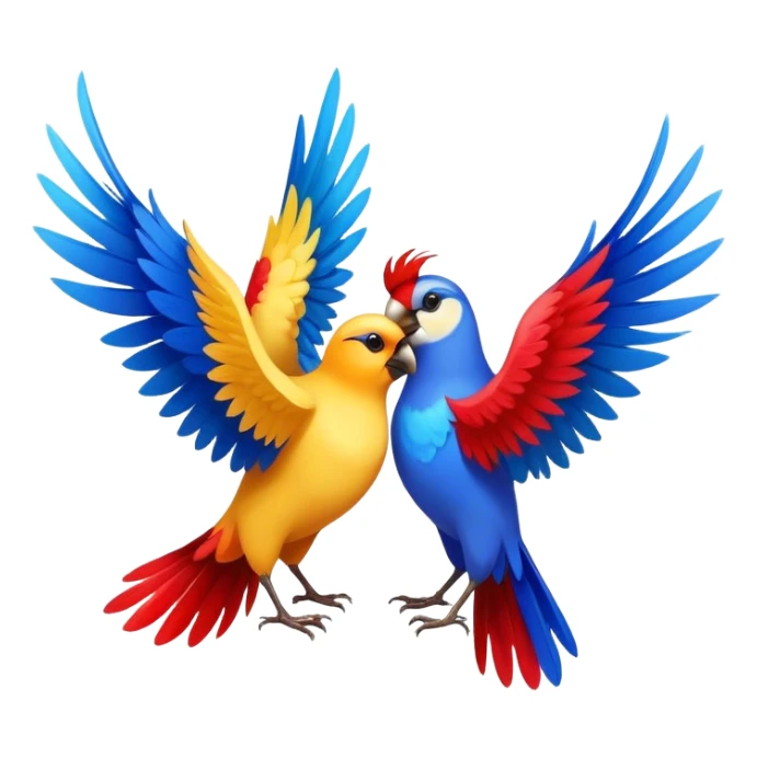 Three colorful birds flying together in the sky, each with vibrant feathers, wings spread wide, moving in harmony and creating a lively, joyful scene sticker