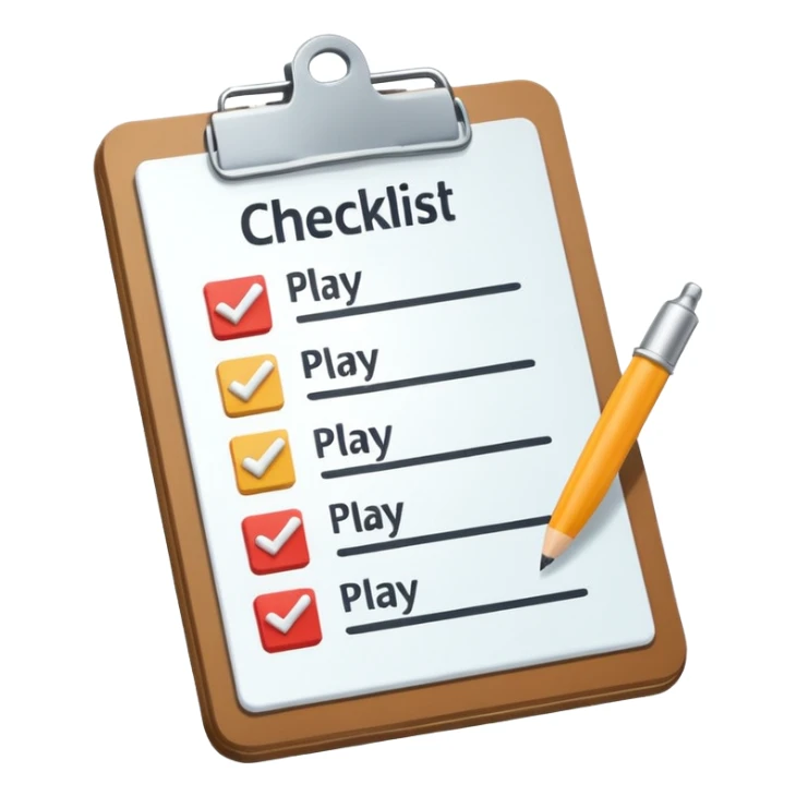 clipboard with checklist and play symbol sticker