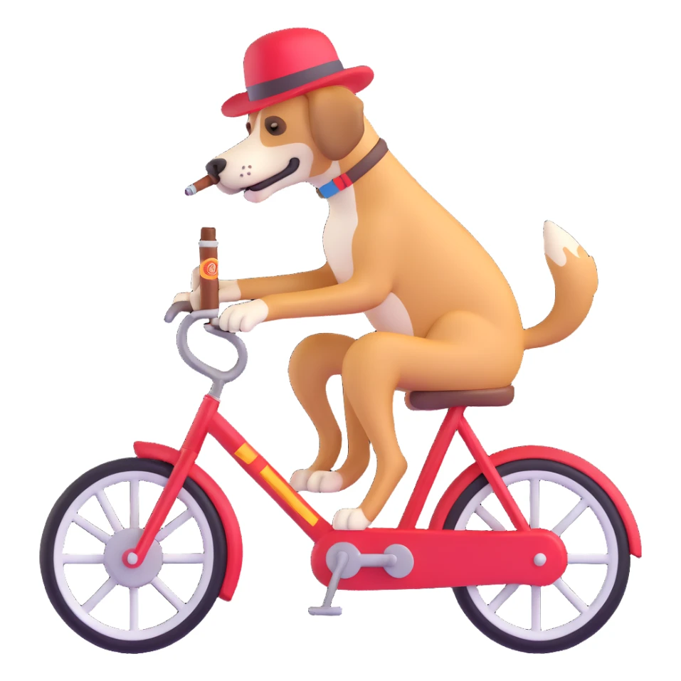 dog on a bike, smoking a cigar, 3D emoji style sticker