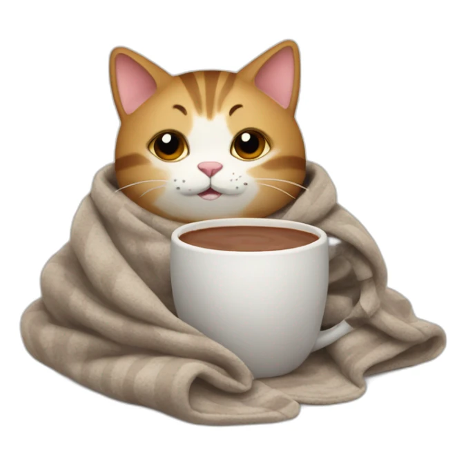 Cat with a cup of hot chocolate and wrapped in a blanket sticker