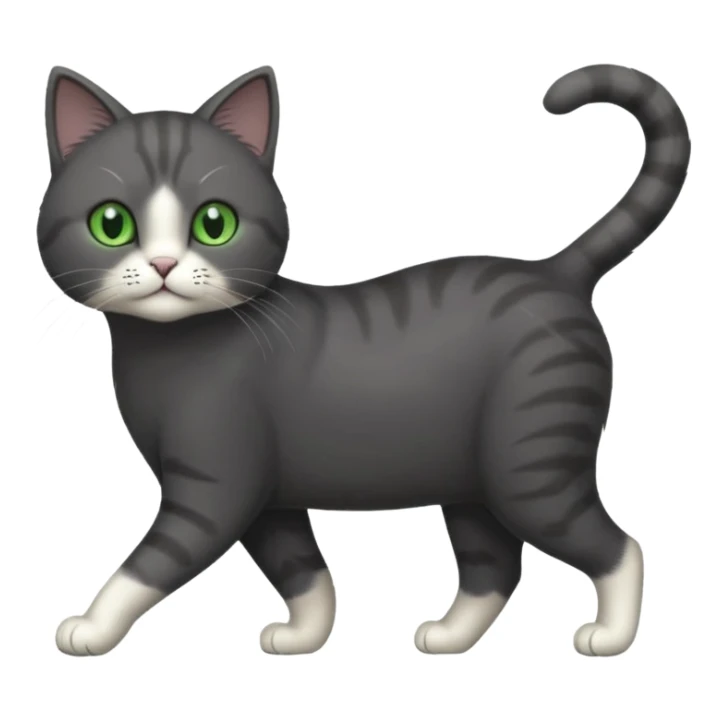 full body solid dark grey cat with green eyes, white paws and white whiskers walking sticker