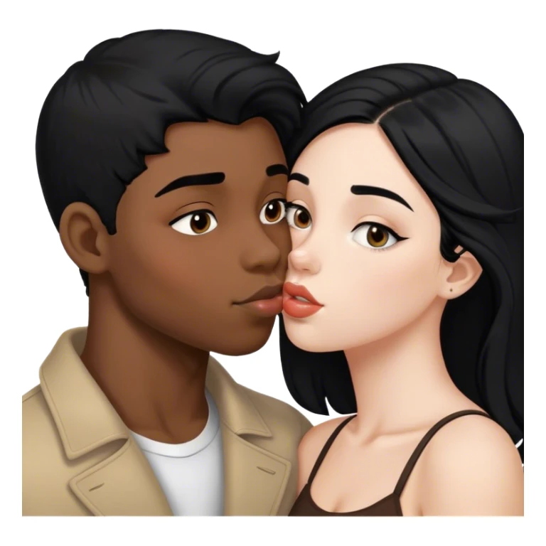 Black boy kissing white girl with black hair sticker