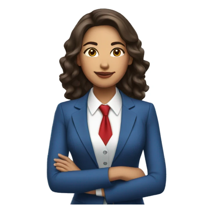 latin woman in blue suit, white shirt and red tie sticker