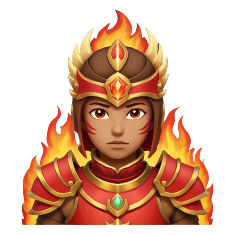 desert fire warrior portrait, head and shoulders only, red-gold armor collar, glowing fire accents, powerful gaze, fantasy desert vibe, 3D cartoon, mobile game icon style, clean background, no text, no watermark
 sticker