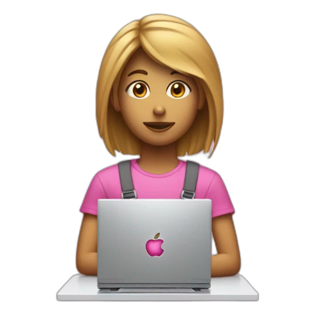 Chica con pelo castaño obscuro y una computadora de apple rosa sticker