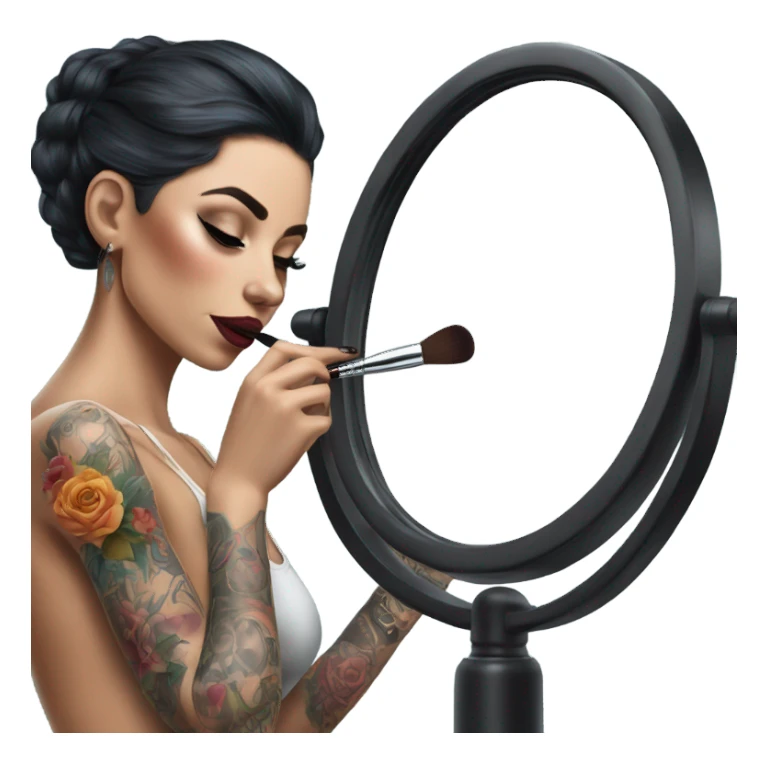 Hyper Realistic Beautiful tattooed woman applying her makeup in a mirror  sticker