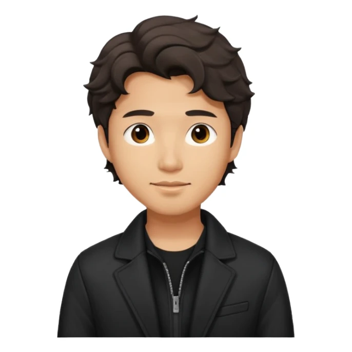 Asian guy wavy hair, dressed cool in black jacket, demure but with a smirk  sticker